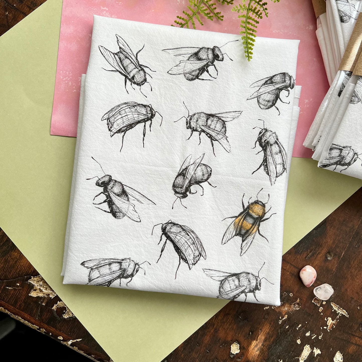 Sketchy Busy Bee Flour Sack Tea Towel