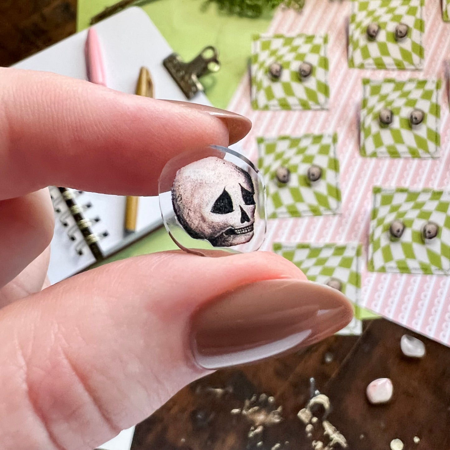 Acrylic Skull Stud Earrings | 925 Sterling Silver Posts