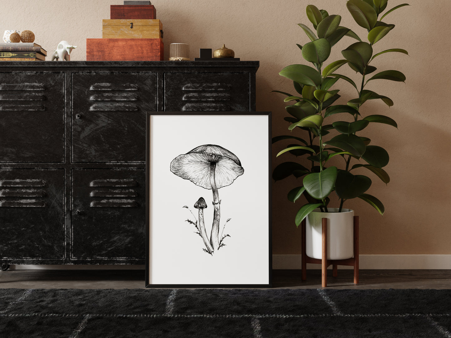 Mushroom Botanical Pen & Ink Print
