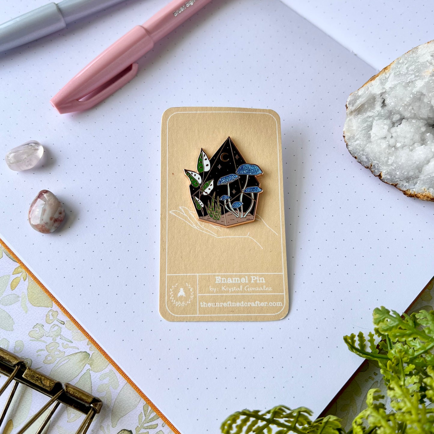 Blue Mushroom Terrarium Enamel Pin
