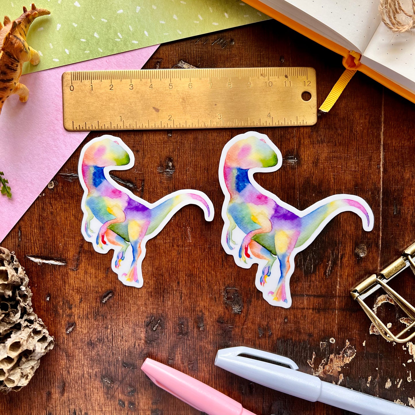 Rainbow Velociraptor Vinyl Sticker