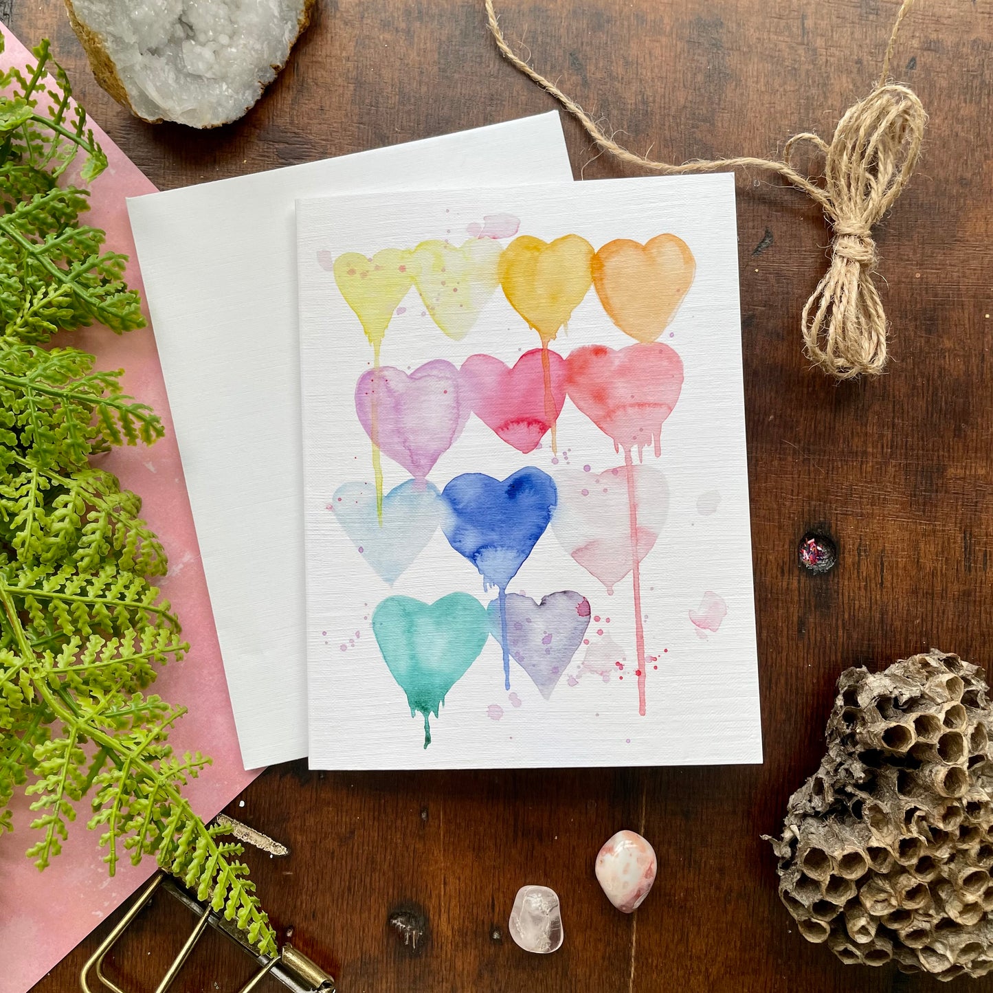 Rainbow Hearts Watercolor Card