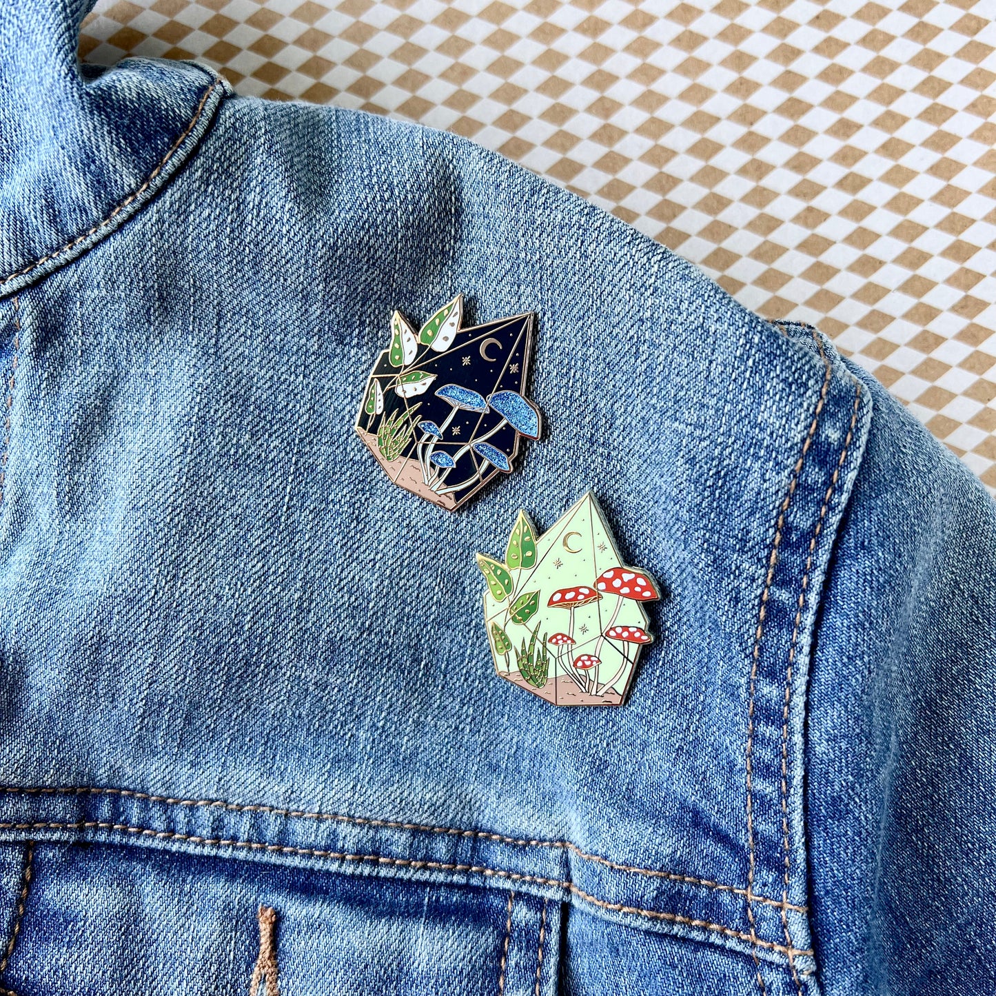 Blue Mushroom Terrarium Enamel Pin