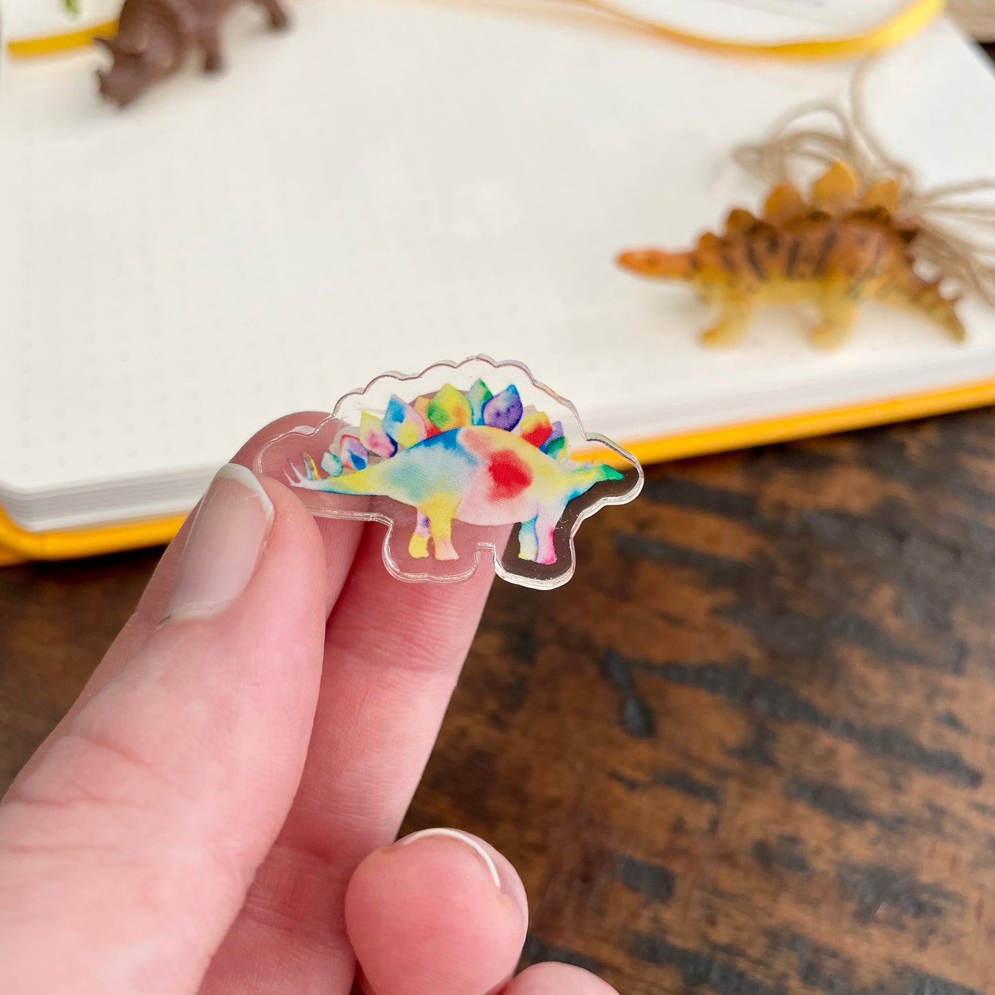 Rainbow Stegosaurus Acrylic Pin
