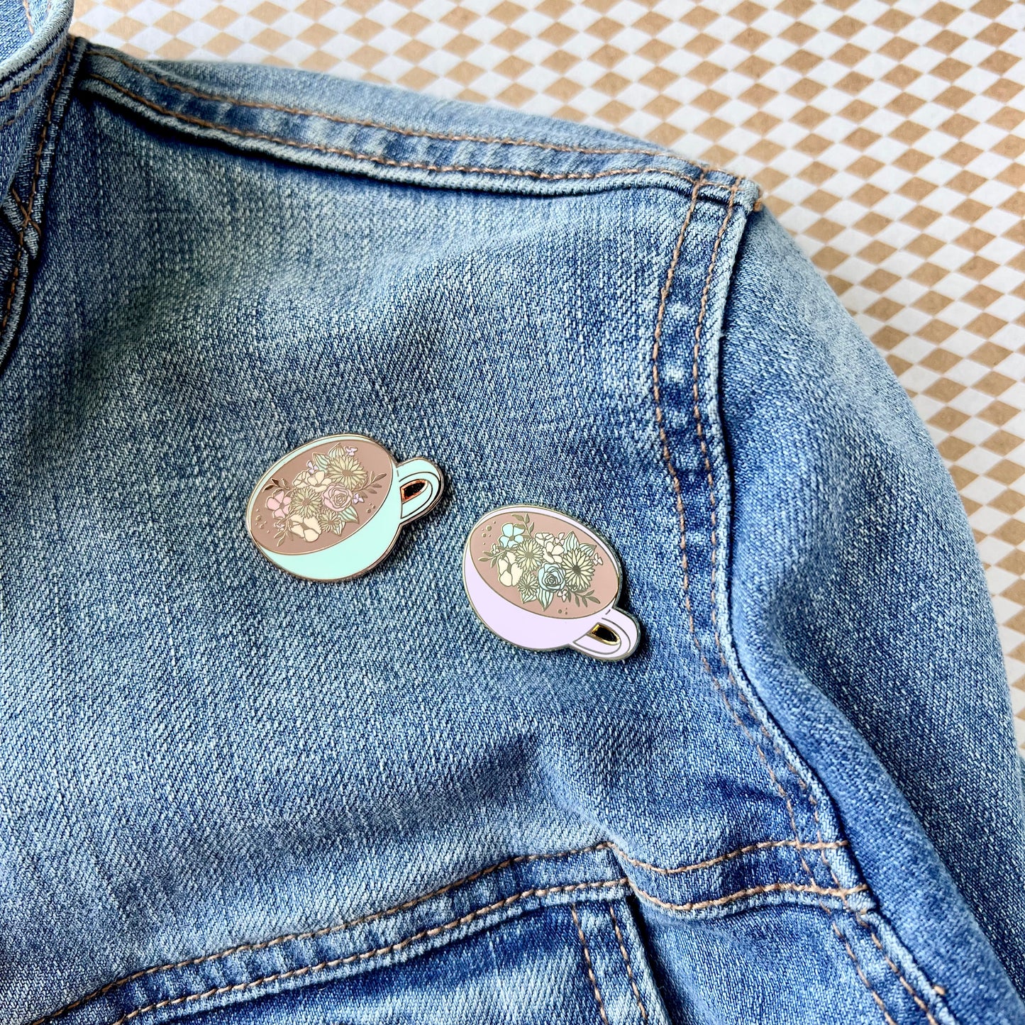 Mint Floral Coffee Cup Enamel Pin