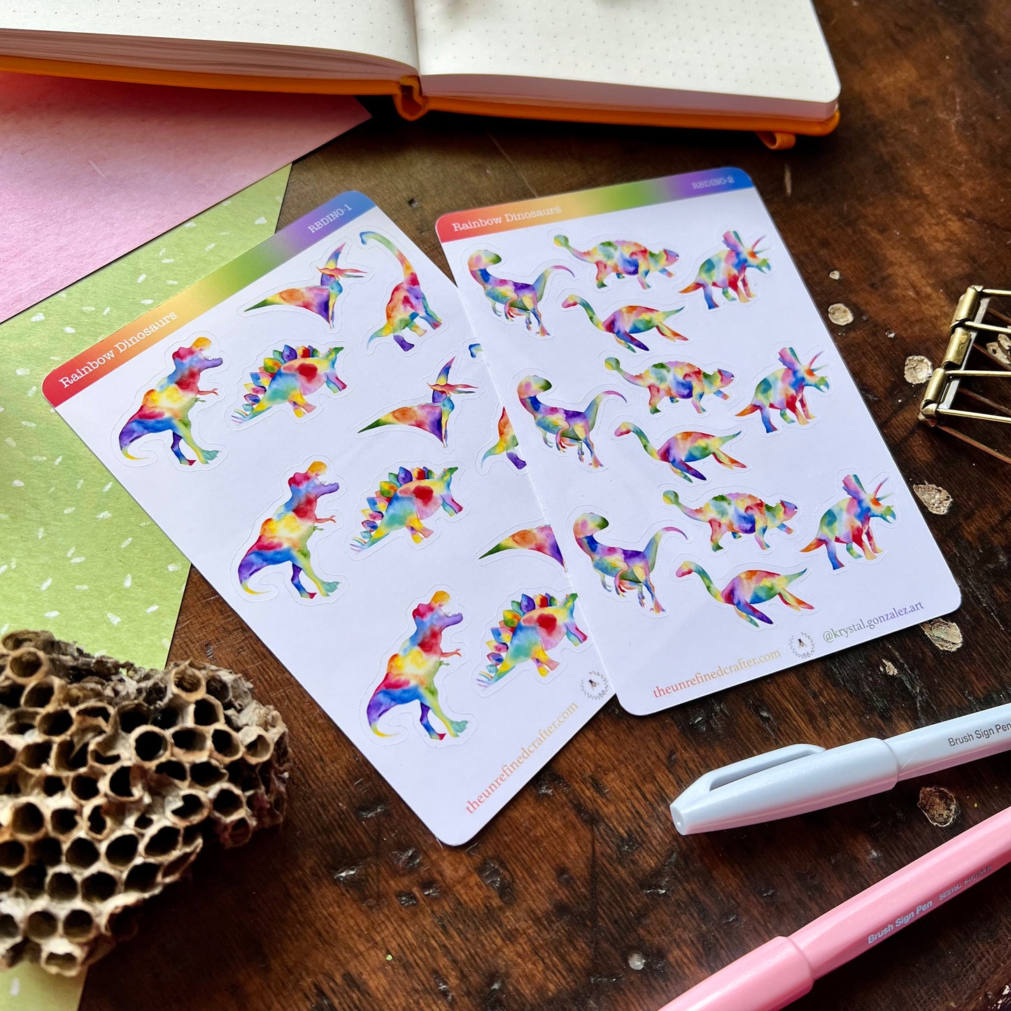 Rainbow Dinosaur Sticker Sheet