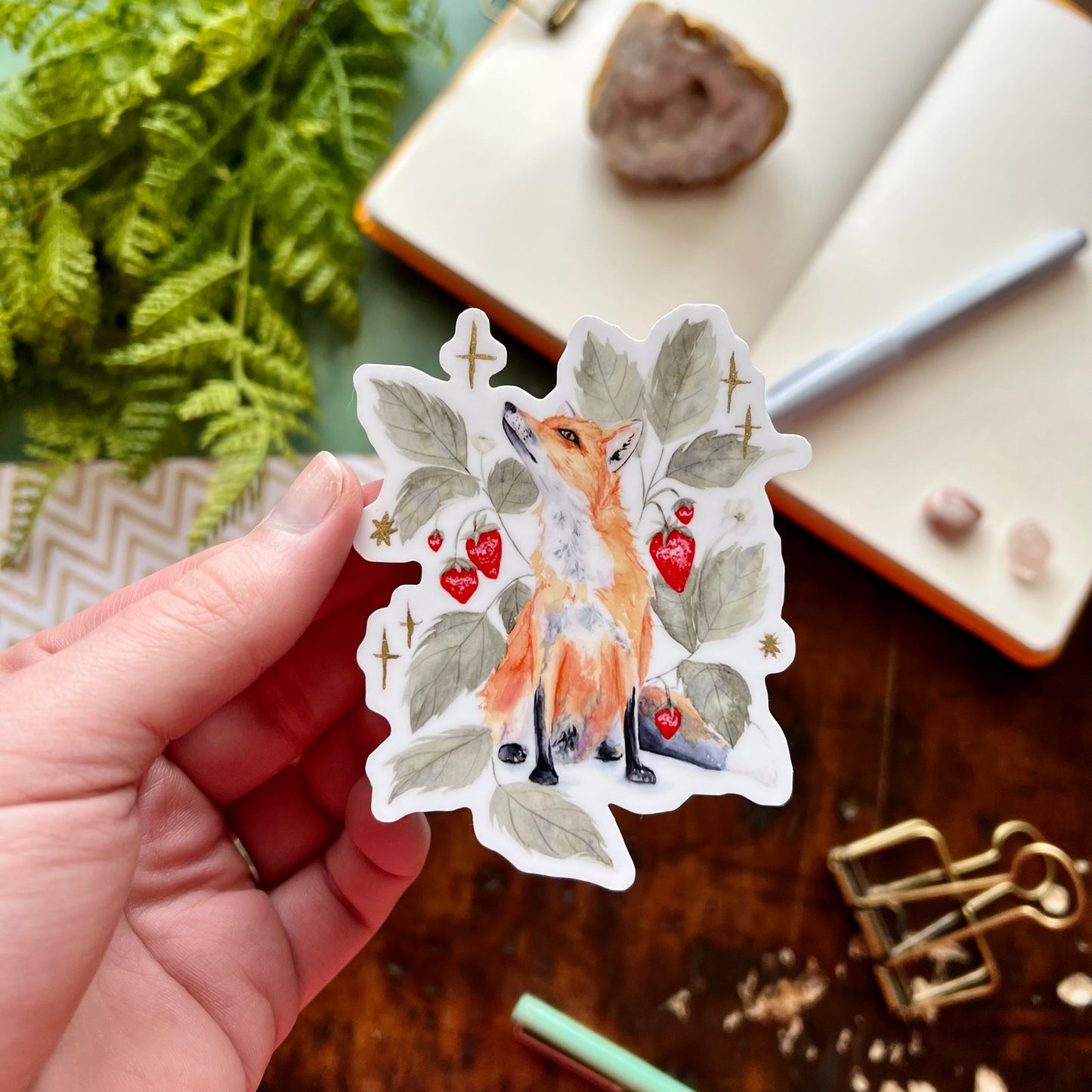 Fox & Strawberry Vinyl Sticker