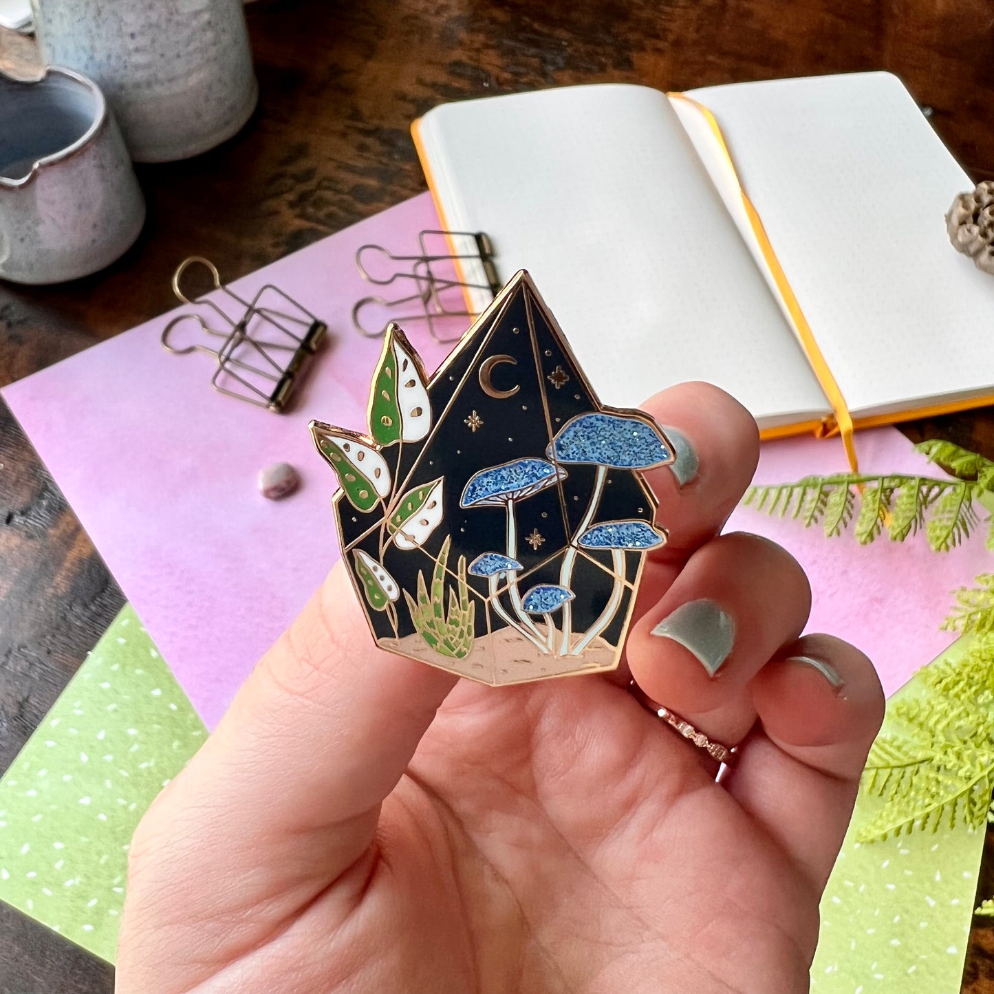Blue Mushroom Terrarium Enamel Pin