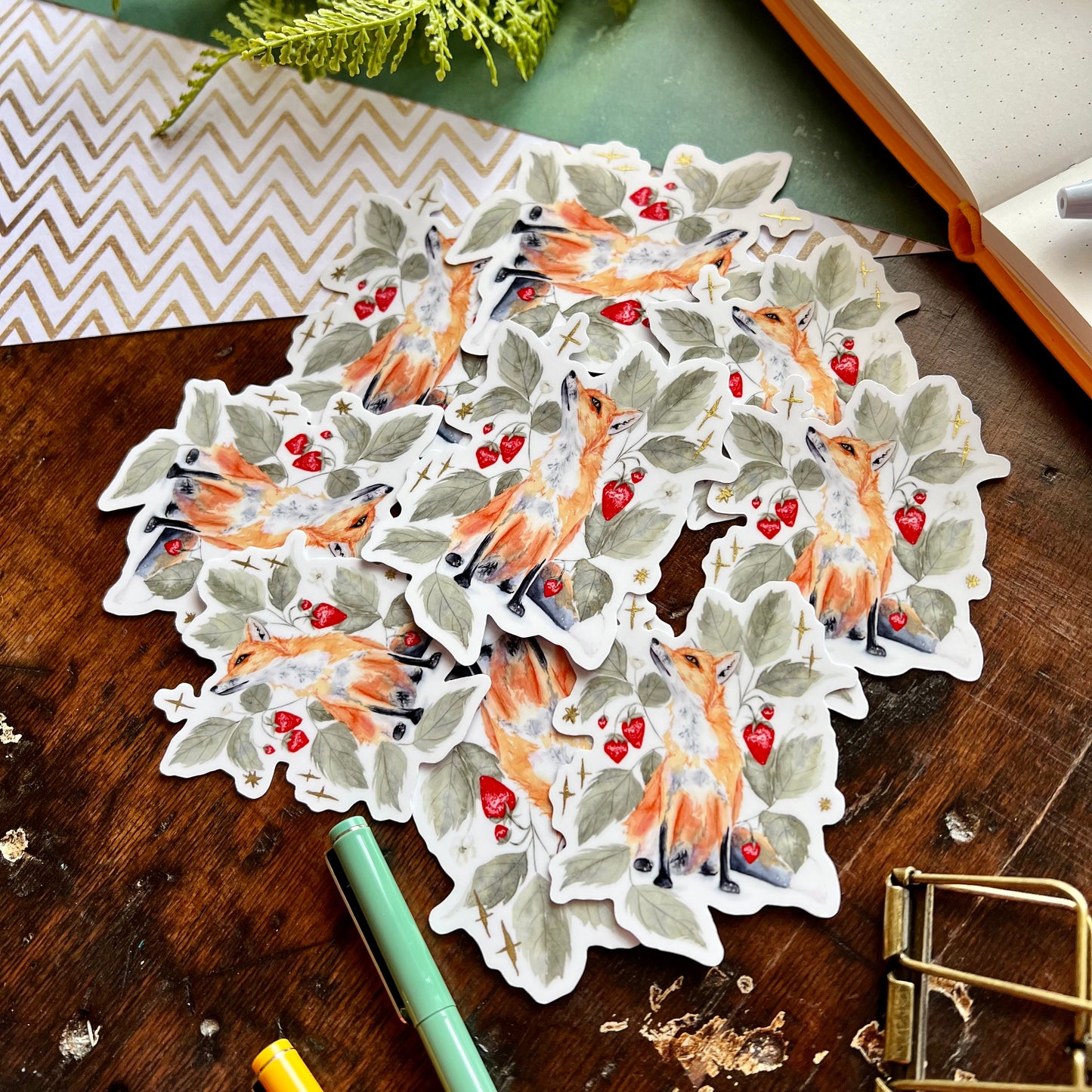 Fox & Strawberry Vinyl Sticker