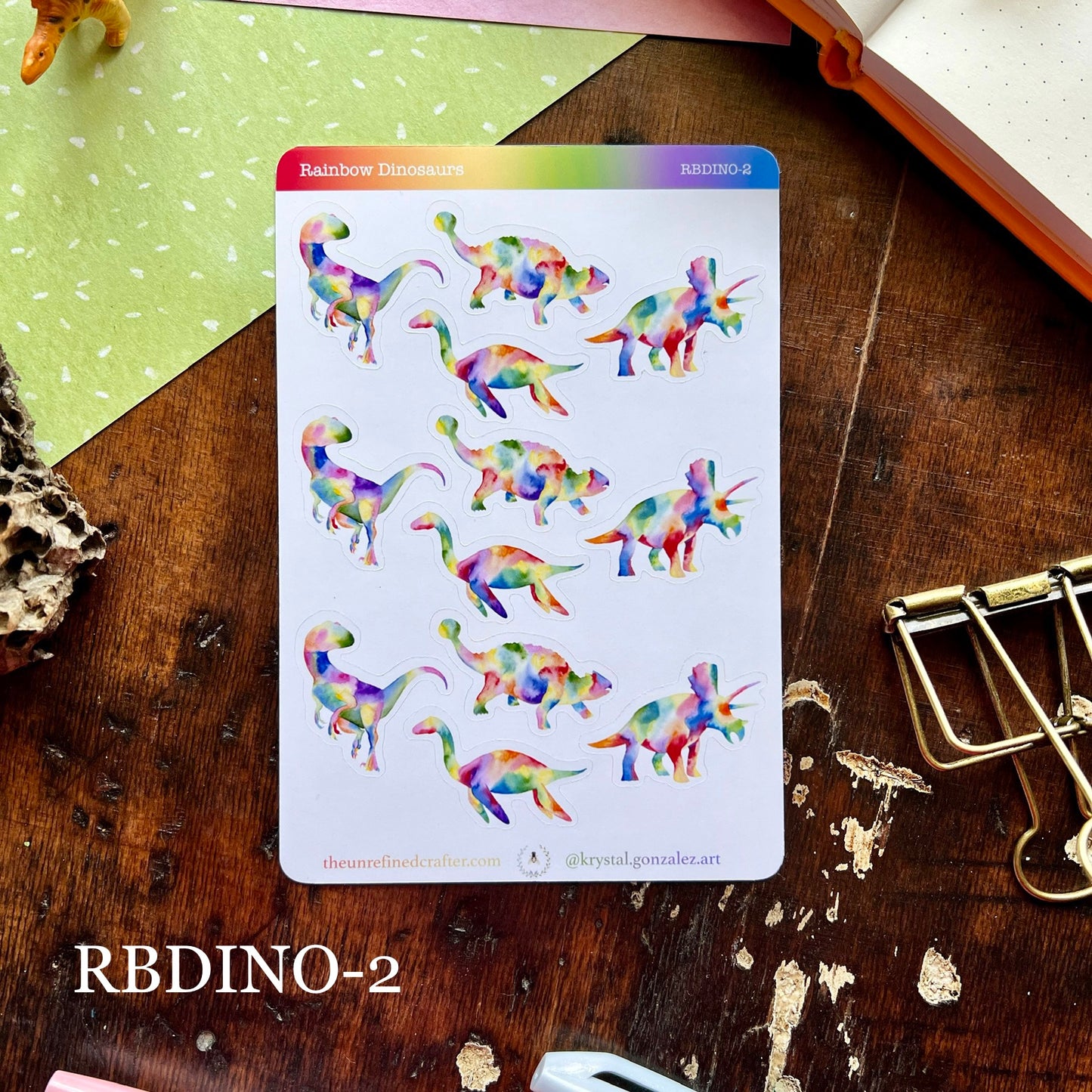Rainbow Dinosaur Sticker Sheet