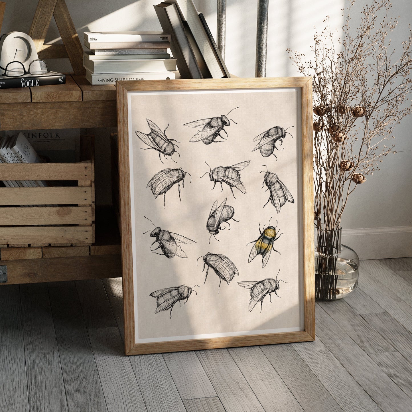 Sketchy Busy Bees Art Print