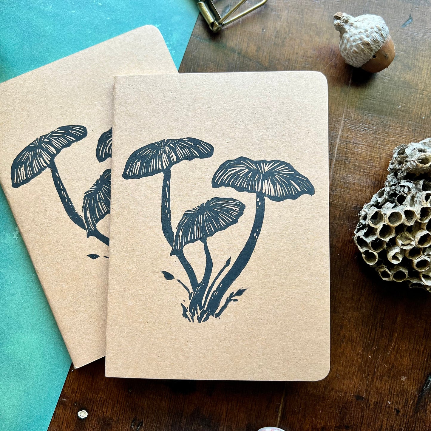 Pixie Cap Mushrooms Handprinted Notebook