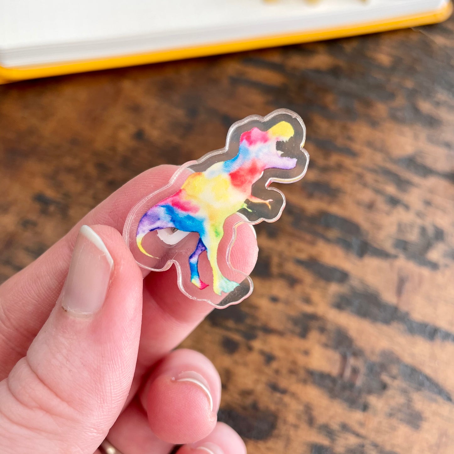 Rainbow T-Rex Acrylic Pin