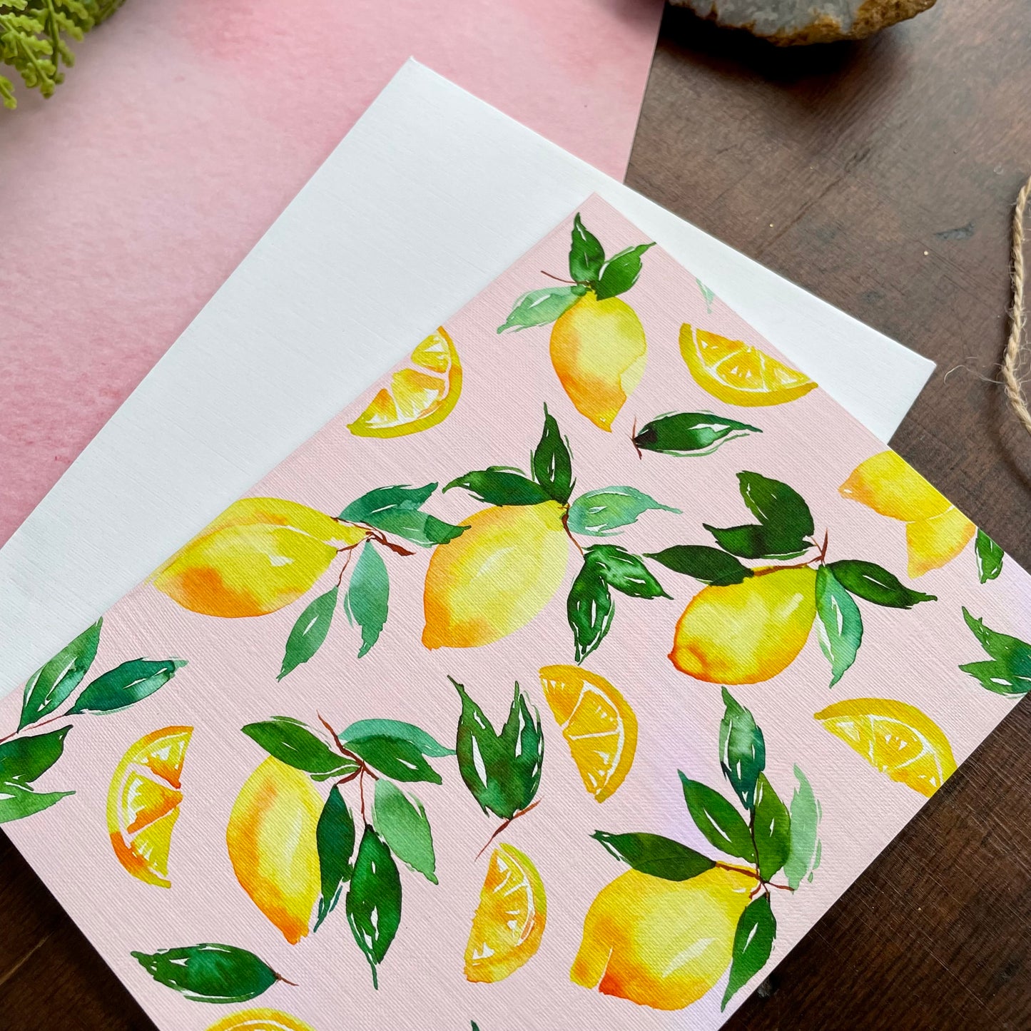 Pink Lemon Watercolor Card
