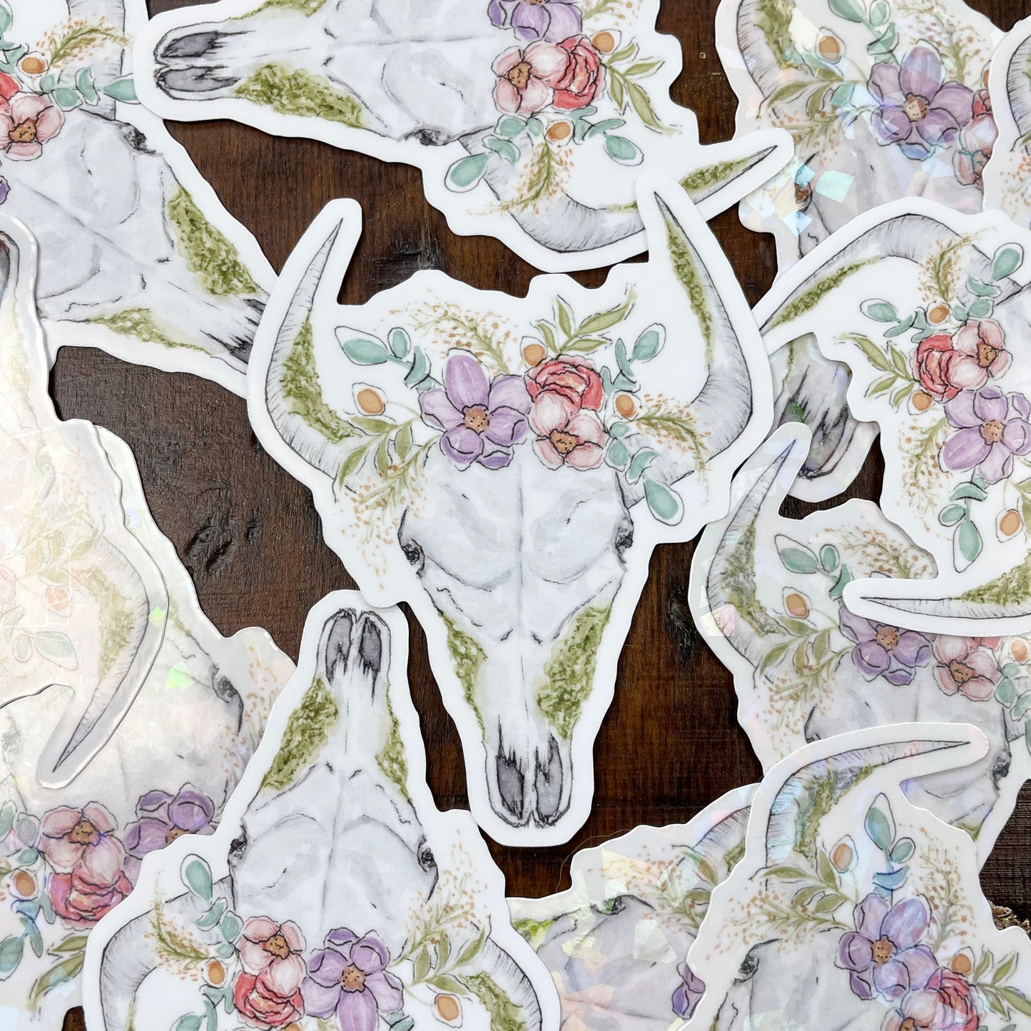Floral Cow Skull Sticker