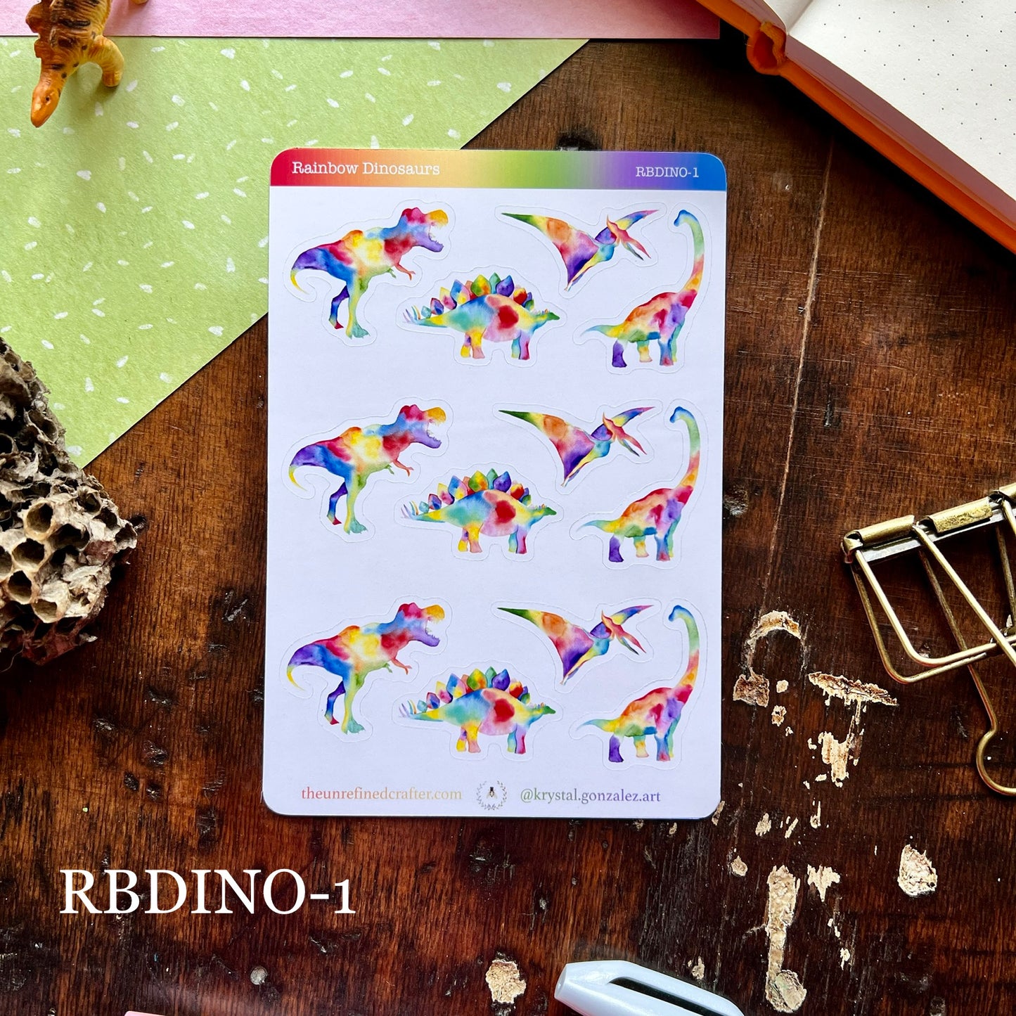 Rainbow Dinosaur Sticker Sheet