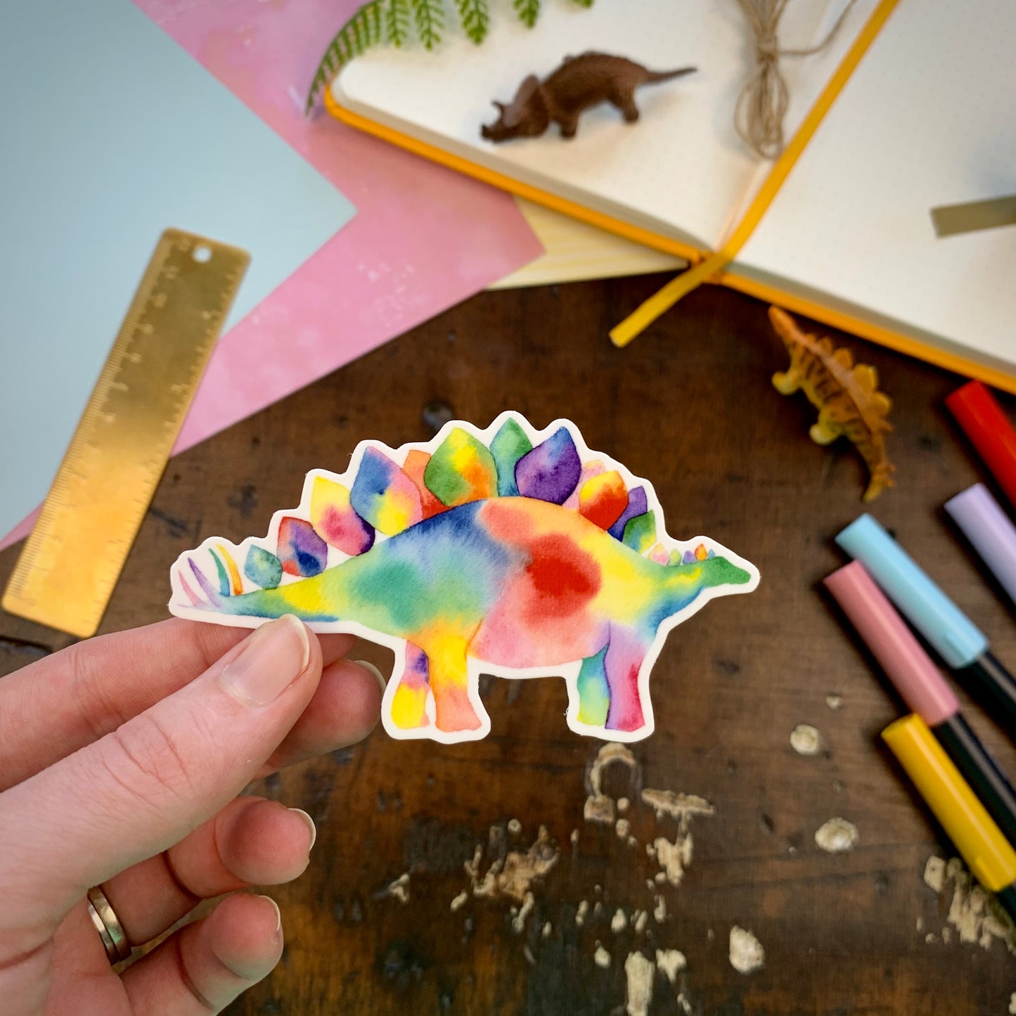 Rainbow Stegosaurus Vinyl Sticker