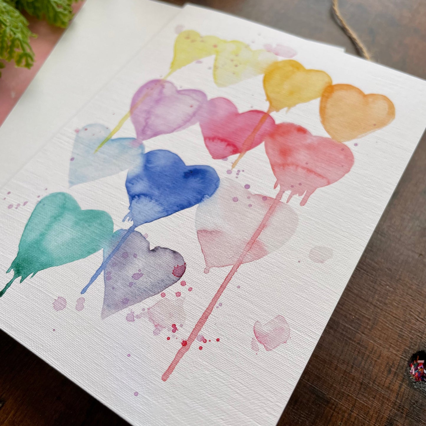 Rainbow Hearts Watercolor Card