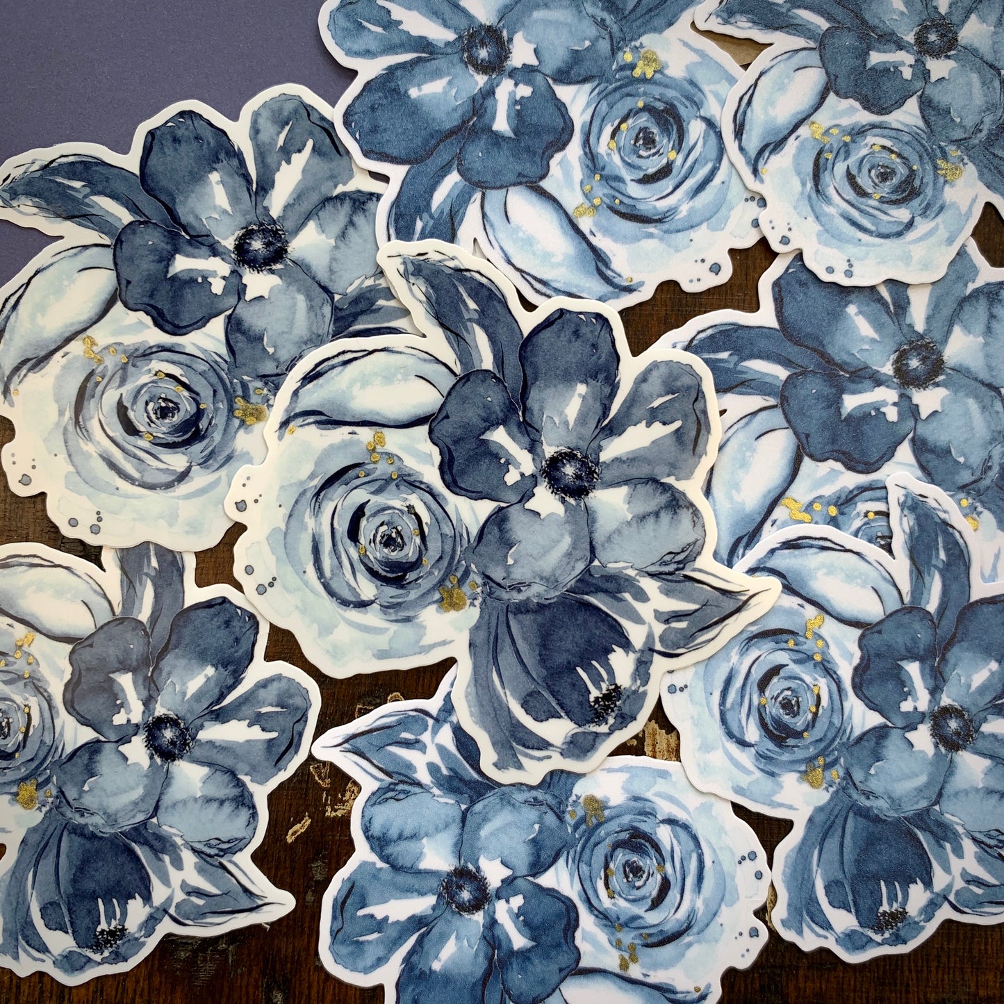 Blue Floral Vinyl Sticker