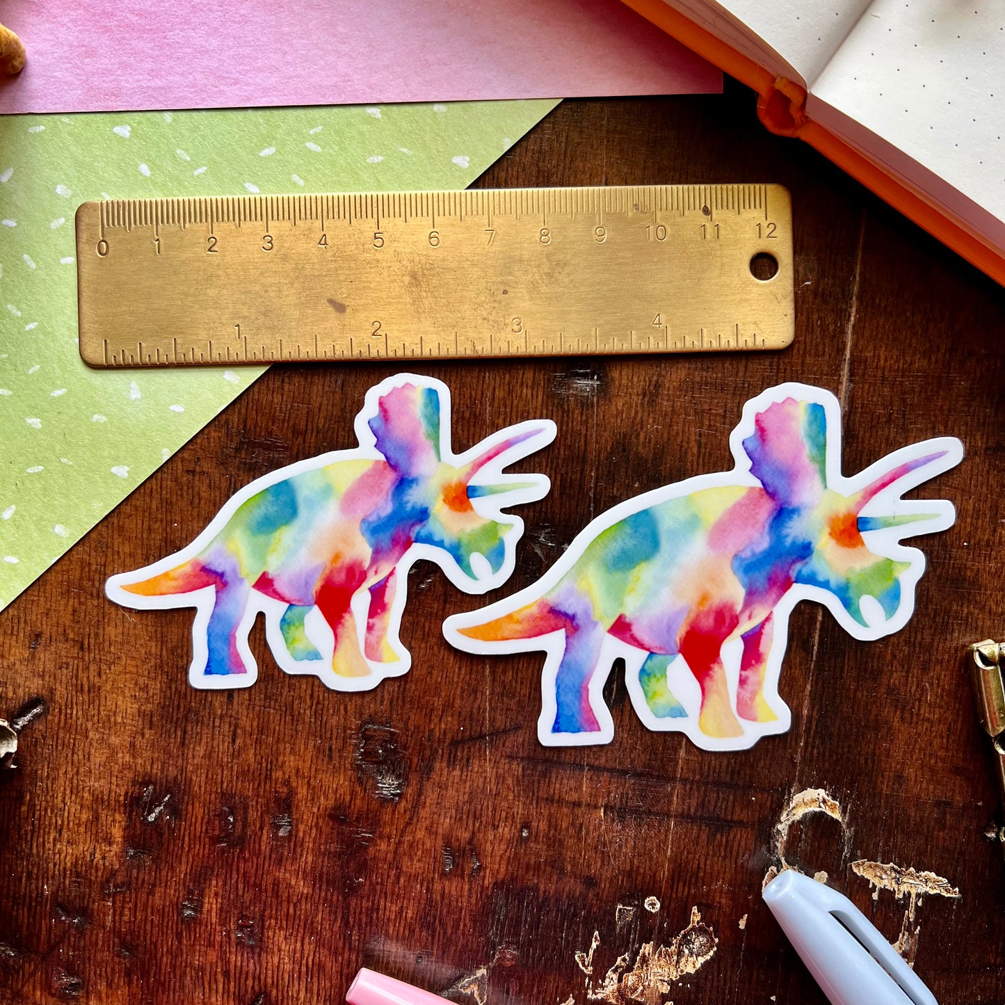 Rainbow Triceratops Vinyl Sticker