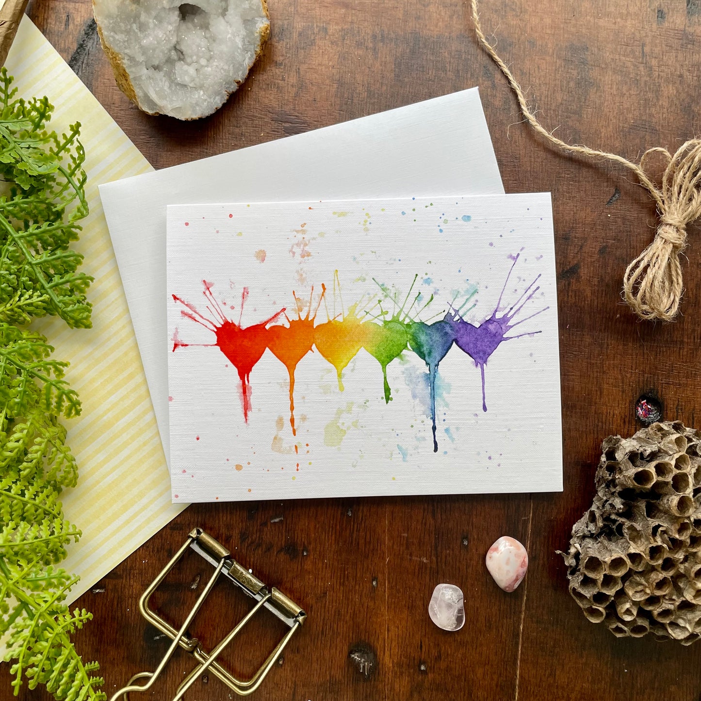 Rainbow Hearts Watercolor Card